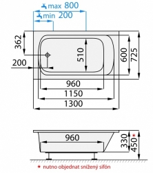 Nízká vana One Santech 120,130,140,150 a 160cm