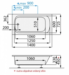 Nízká vana One Santech 120,130,140,150 a 160cm