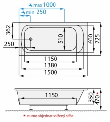 Nízká vana One Santech 120,130,140,150 a 160cm