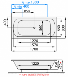 Nízká vana One Santech 170x80