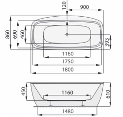 Bevel vana do prostoru 180x86cm s panelem